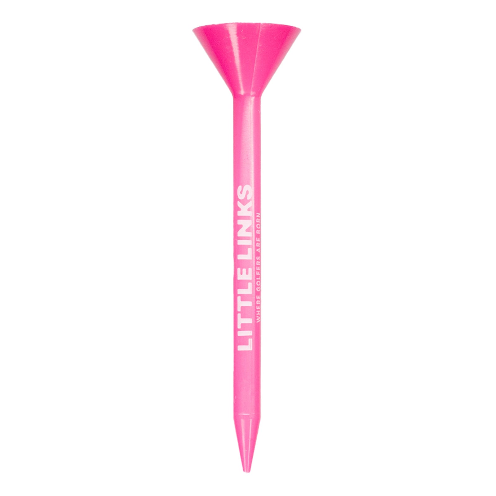 Little Links kids golf tee in pink 3.25 inch, designed for use on natural grass, durable and easy to use for young golfers practicing their swing.