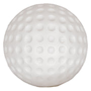 Close-up of oversized white plastic golf ball with dimple texture, lightweight design ideal for safe kids golf practice indoors or outdoors.