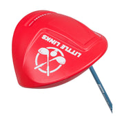 Little Links Big Swing Kids Golf Driver in red shown in a close-up view of the oversized club head, highlighting the logo, design details, and textured surface to help young golfers make easier contact and build confidence from their first swings.