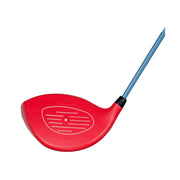 Close-up of a red Little Links kids golf driver face with alignment markings, designed to help young golfers make better contact and build confidence.