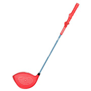 Side view of a red Little Links kids golf driver with training grip and oversized club head, designed to help young golfers learn proper swing mechanics and build confidence.
